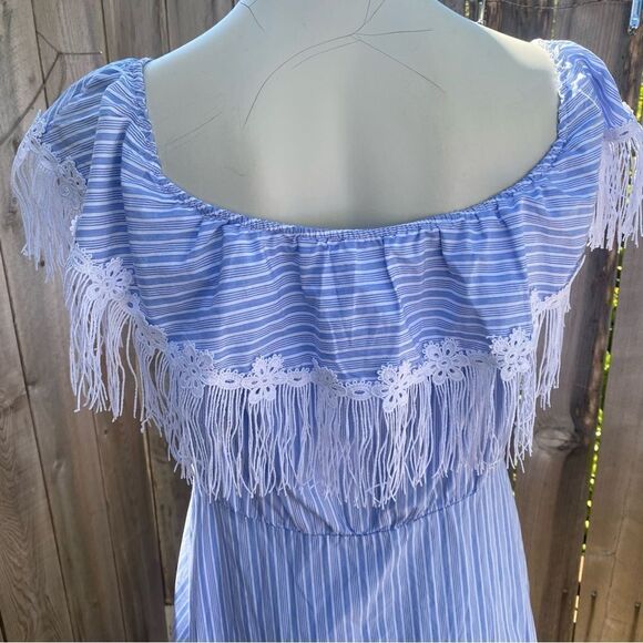 Uterque striped midi dress with lace and fringe design - Picture 5 of 13